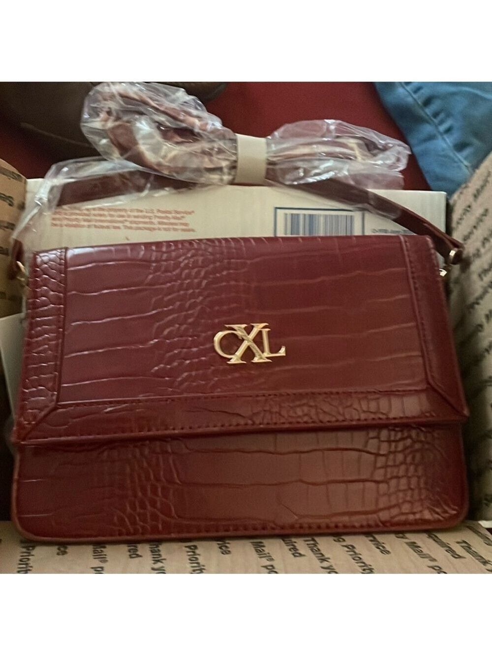 CXL Elysees Rectangle Croco Crossbody Bag in Red NWT